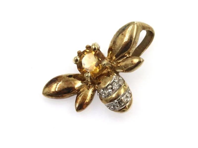 Citrine and Diamond Bee Pendant in 9 Carat Solid Gold