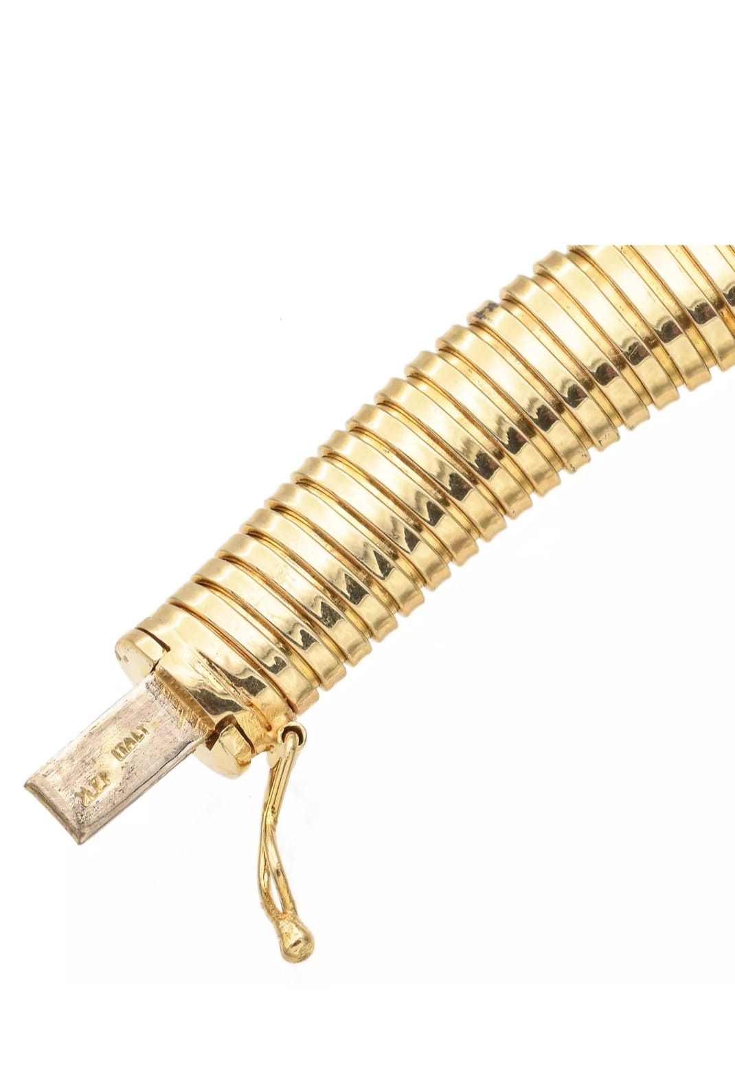 Vintage Italian Tubogas Necklace in 14 Carat Solid Gold featuring Diamonds
