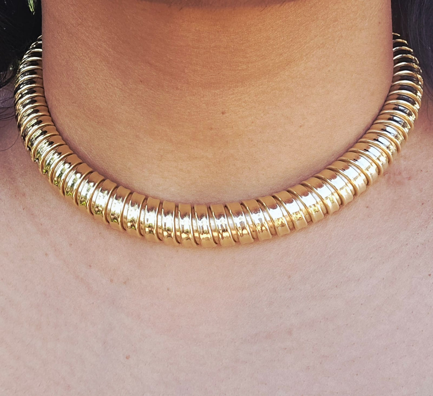 Stunning Vintage Italian Chunky Snake Collar in 14k Gold