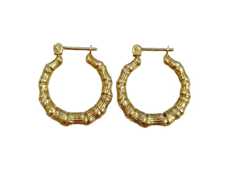 Vintage Bamboo Patterned Hoop Earrings in 9 Carat Solid Gold
