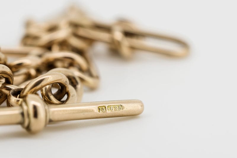Antique Victorian Trombone Link Albert Fob Chain in 15 Carat Solid Rose Gold