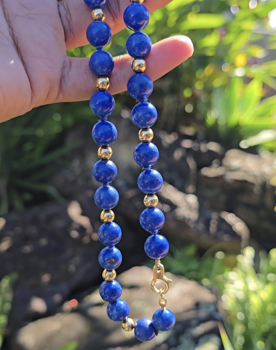 Vintage Lapis Lazuli Beads and 18 Carat Solid Gold Necklace