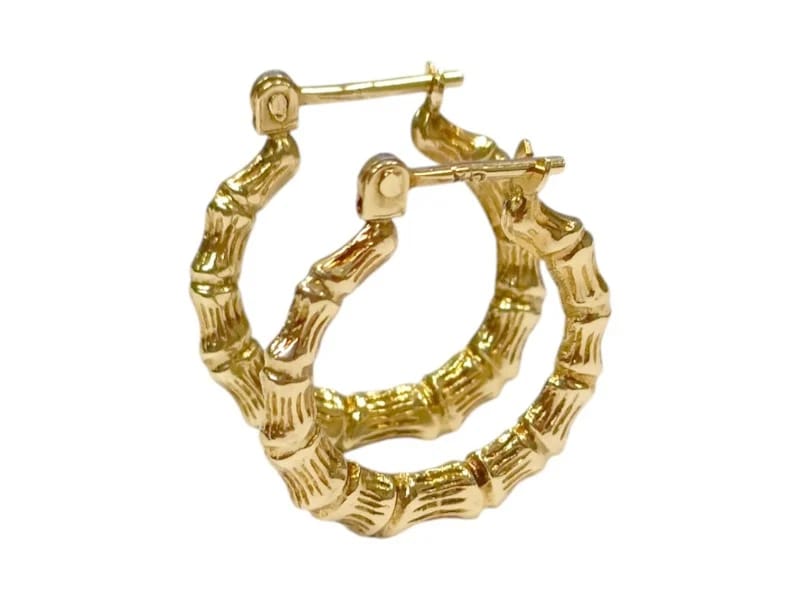Vintage Bamboo Patterned Hoop Earrings in 9 Carat Solid Gold