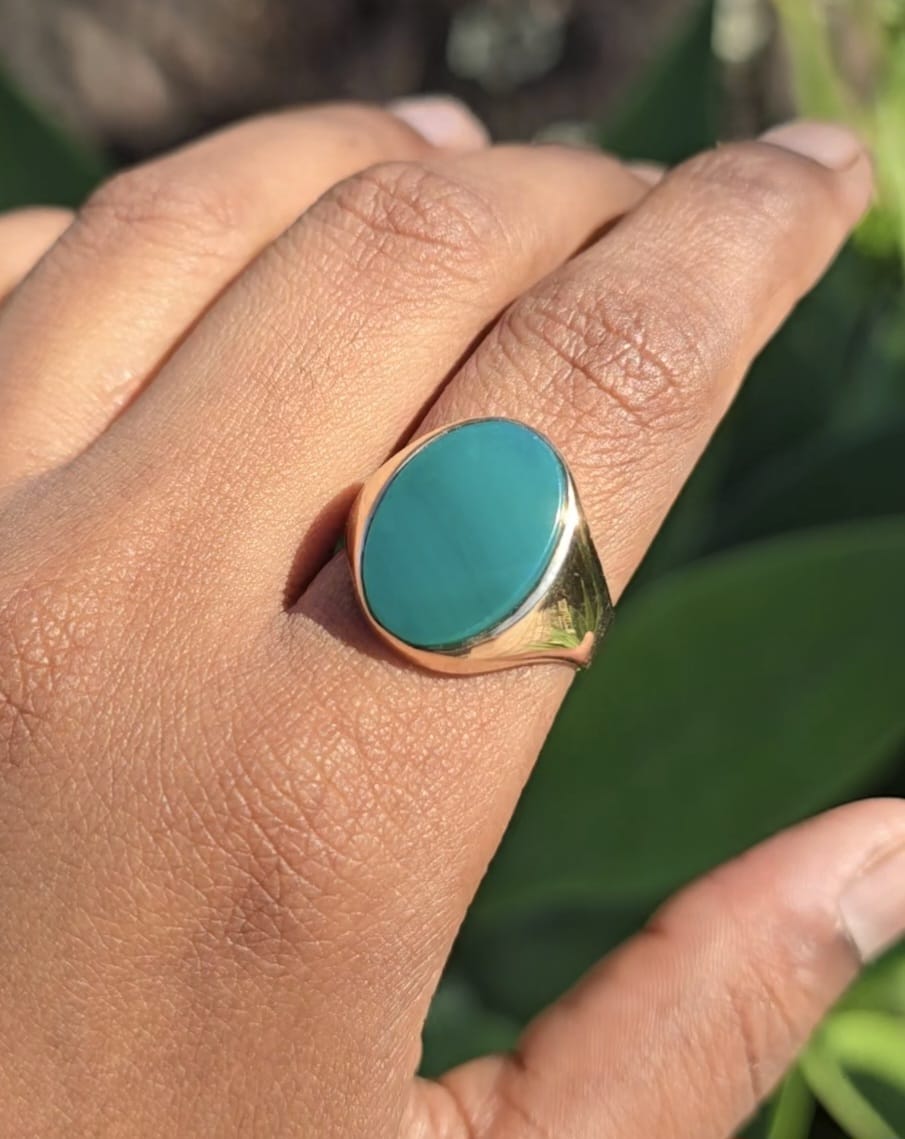 Chunky Vintage Green Onyx Signet Ring