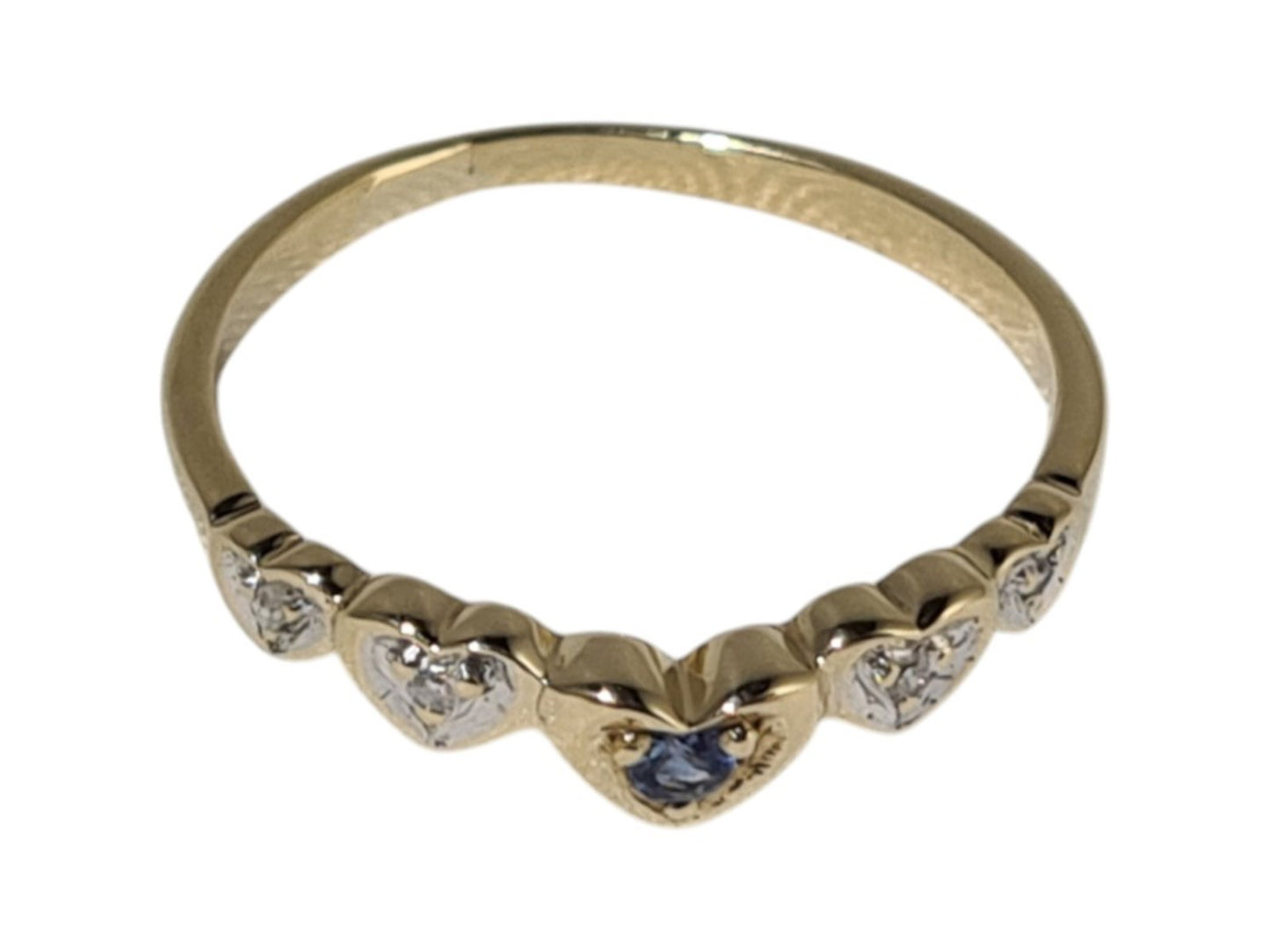 Sapphire and Diamond Hearts Ring in 9k Solid Gold