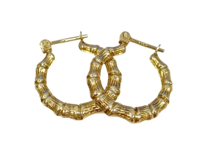 Vintage Bamboo Patterned Hoop Earrings in 9 Carat Solid Gold