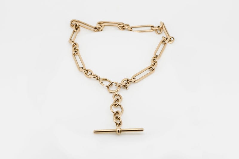 Antique Victorian Trombone Link Albert Fob Chain in 15 Carat Solid Rose Gold