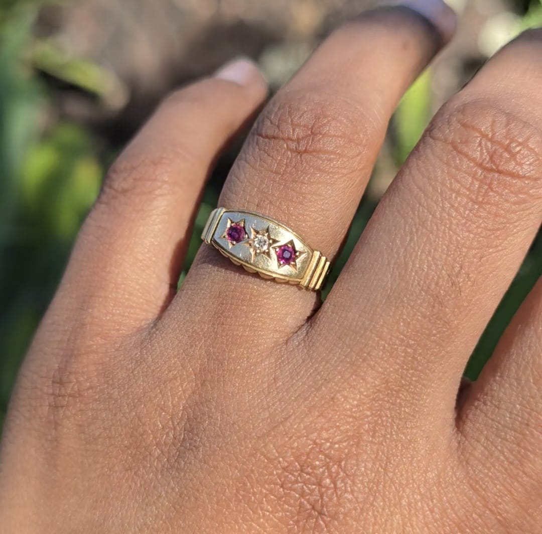 Antique Ruby and Diamond Ring in 18 Carat Solid Gold