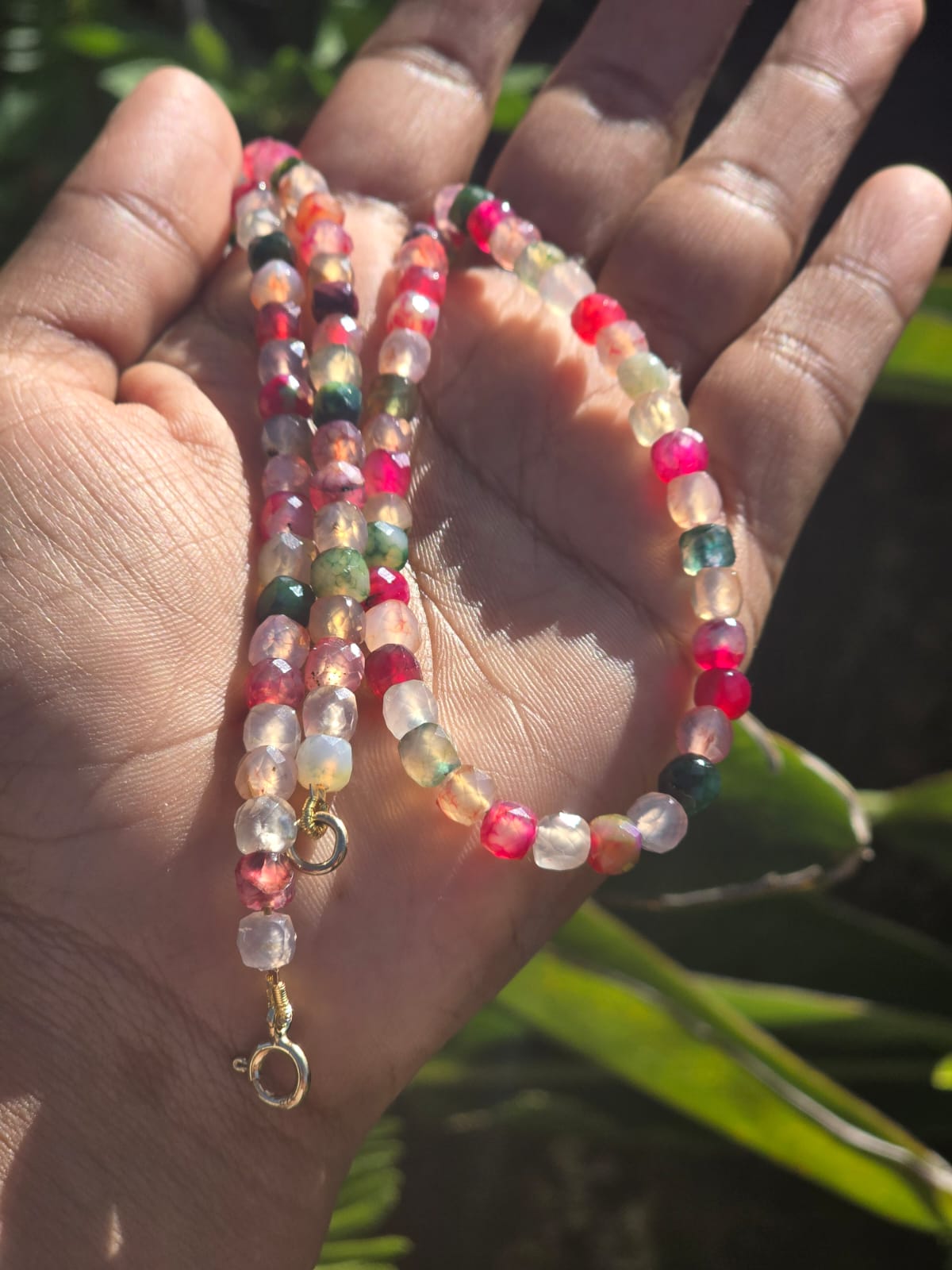 Faceted Dragon Agate Beads Necklace with 9k Gold Clasp