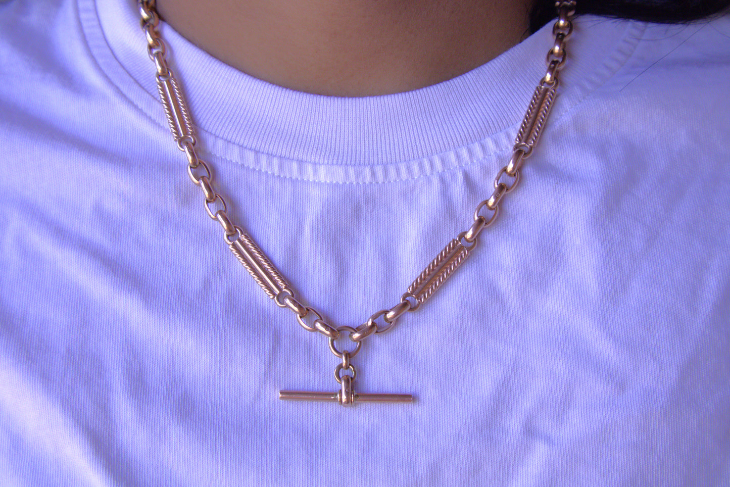 Antique Rose Gold Albert Fob Chain in 9 Carat Solid Gold