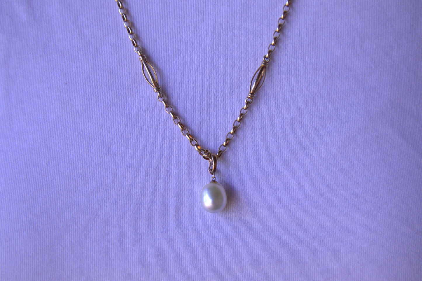 Vintage Fancy Belcher Link Necklace with Cultured Pearl Enhancer Pendant in 9 Carat Solid Gold