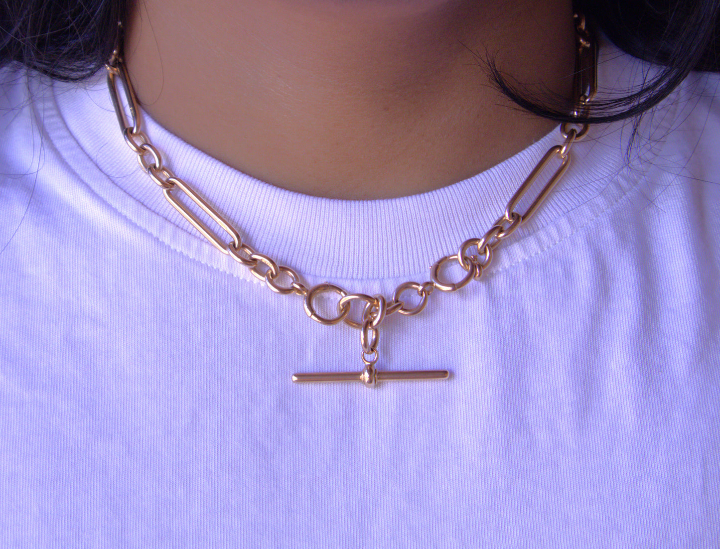 Antique Victorian Trombone Link Albert Fob Chain in 15 Carat Solid Rose Gold