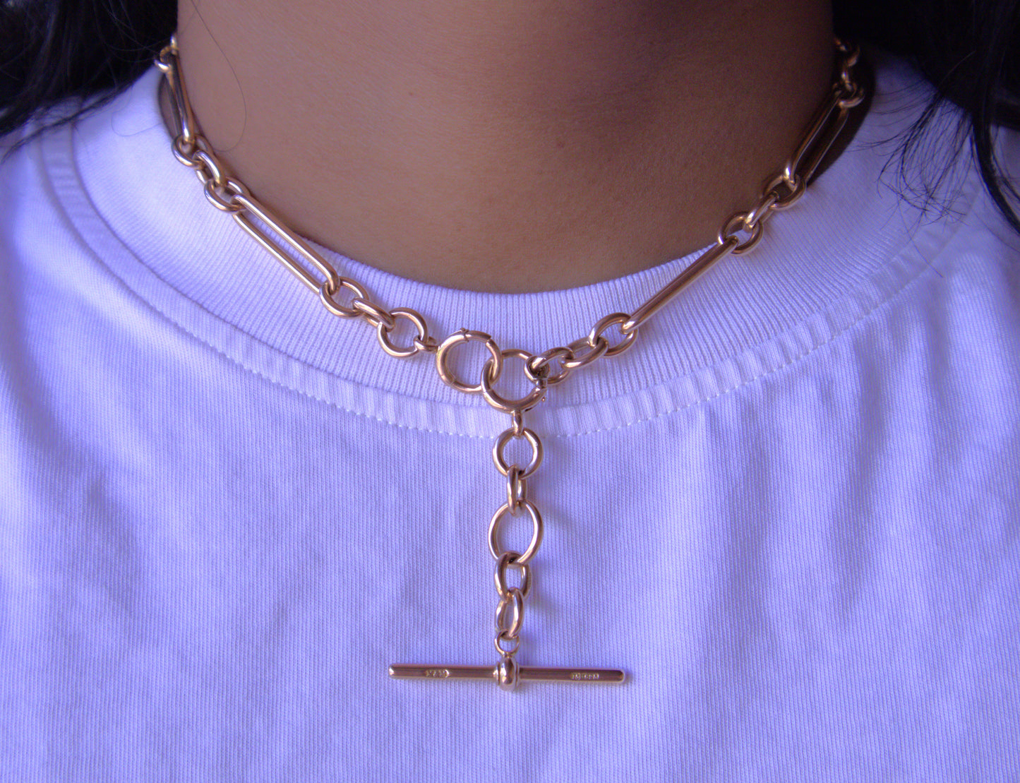Antique Victorian Trombone Link Albert Fob Chain in 15 Carat Solid Rose Gold