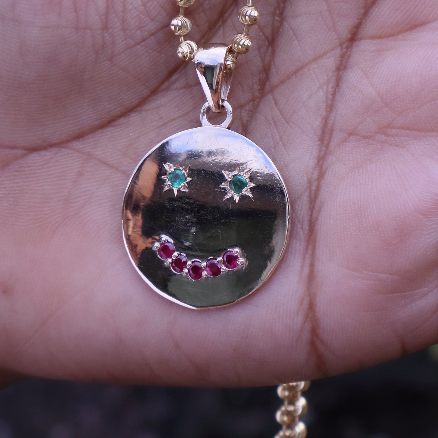 Modern Handmade Smiley Face Pendant in 9 Carat Solid Gold