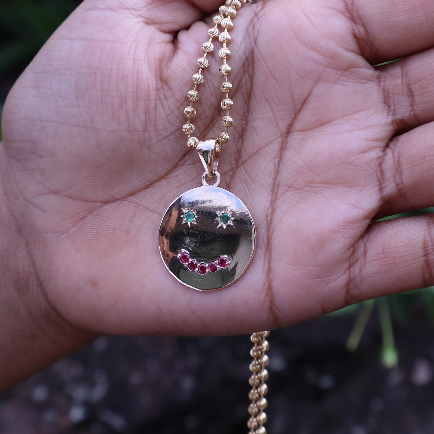 Modern Handmade Smiley Face Pendant in 9 Carat Solid Gold