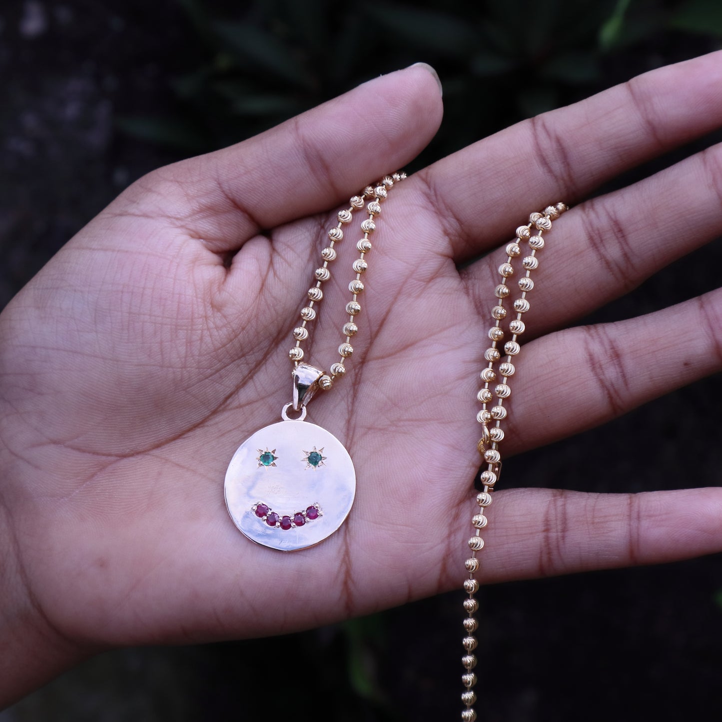 Modern Handmade Smiley Face Pendant in 9 Carat Solid Gold