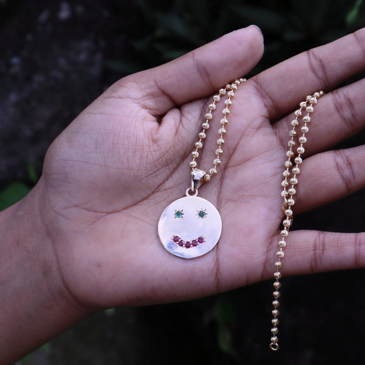 Modern Handmade Smiley Face Pendant in 9 Carat Solid Gold