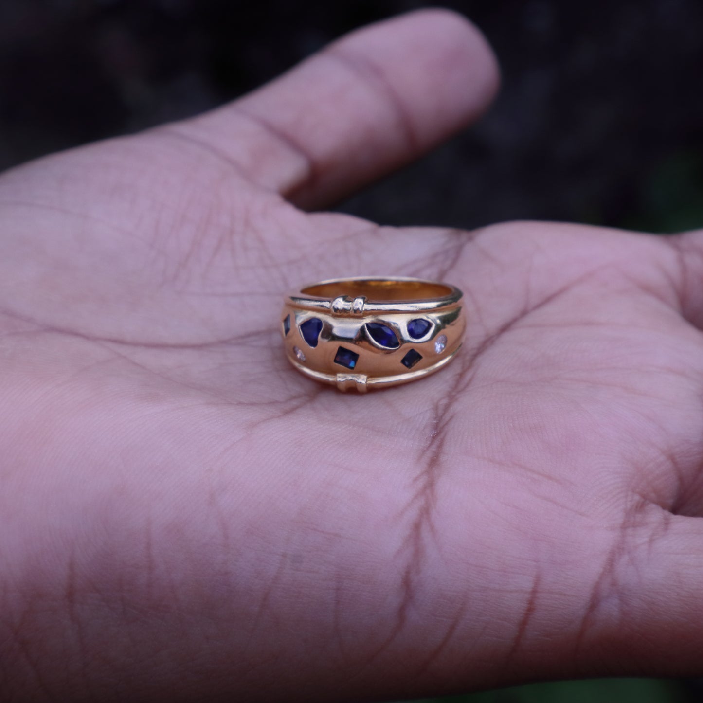 Vintage Sapphire and Diamond Dome Ring in 18 Carat Solid Gold