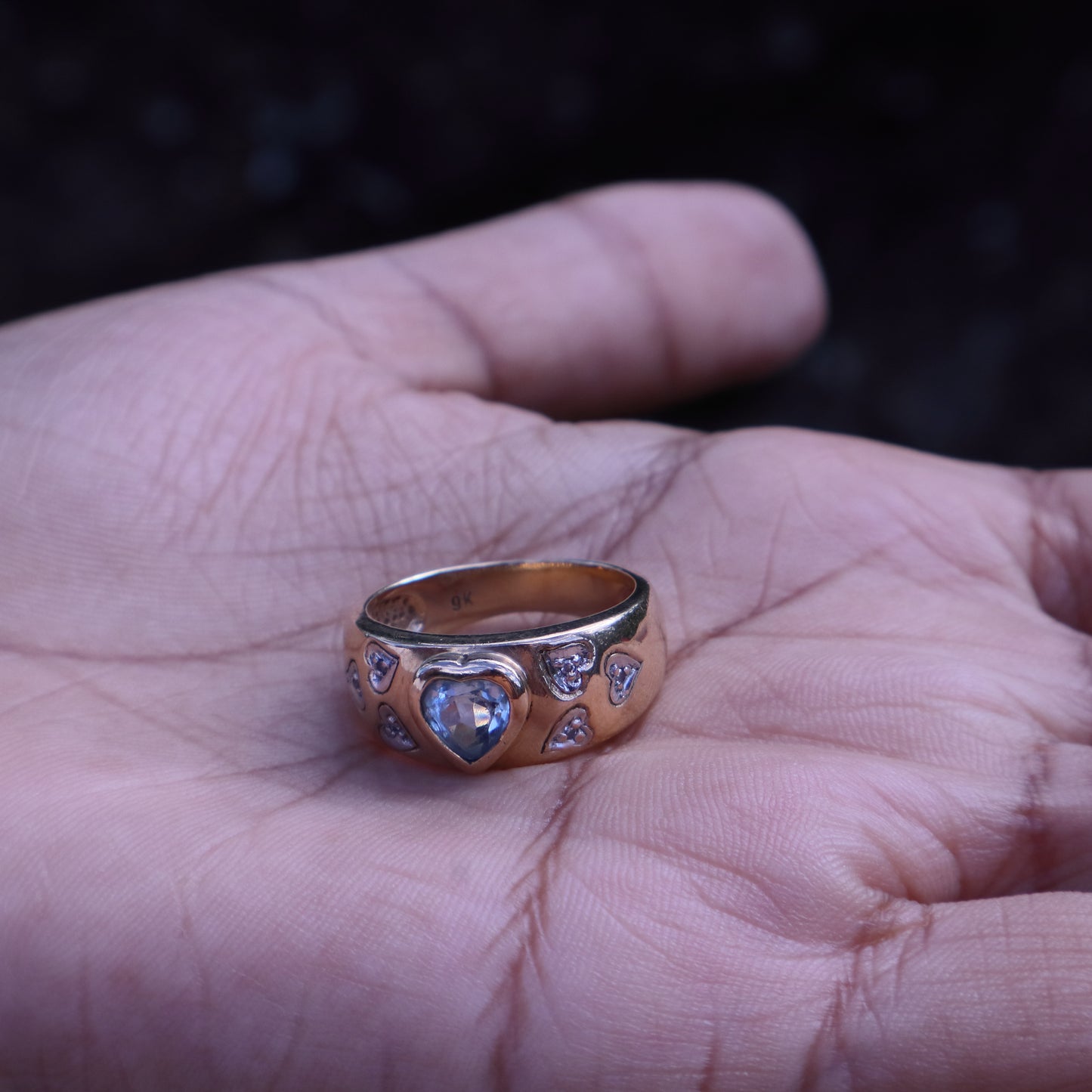 Vintage Topaz and Diamond Hearts Ring in 9 Carat Solid Gold