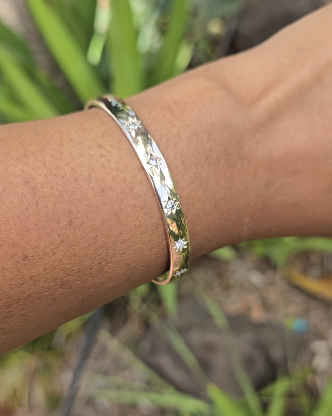 One of a Kind Handmade Cuff in 9 Carat Solid Gold and Diamonds