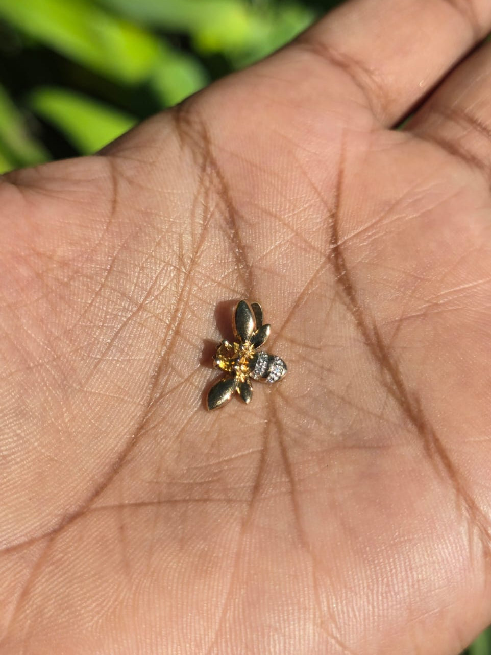 Citrine and Diamond Bee Pendant in 9 Carat Solid Gold