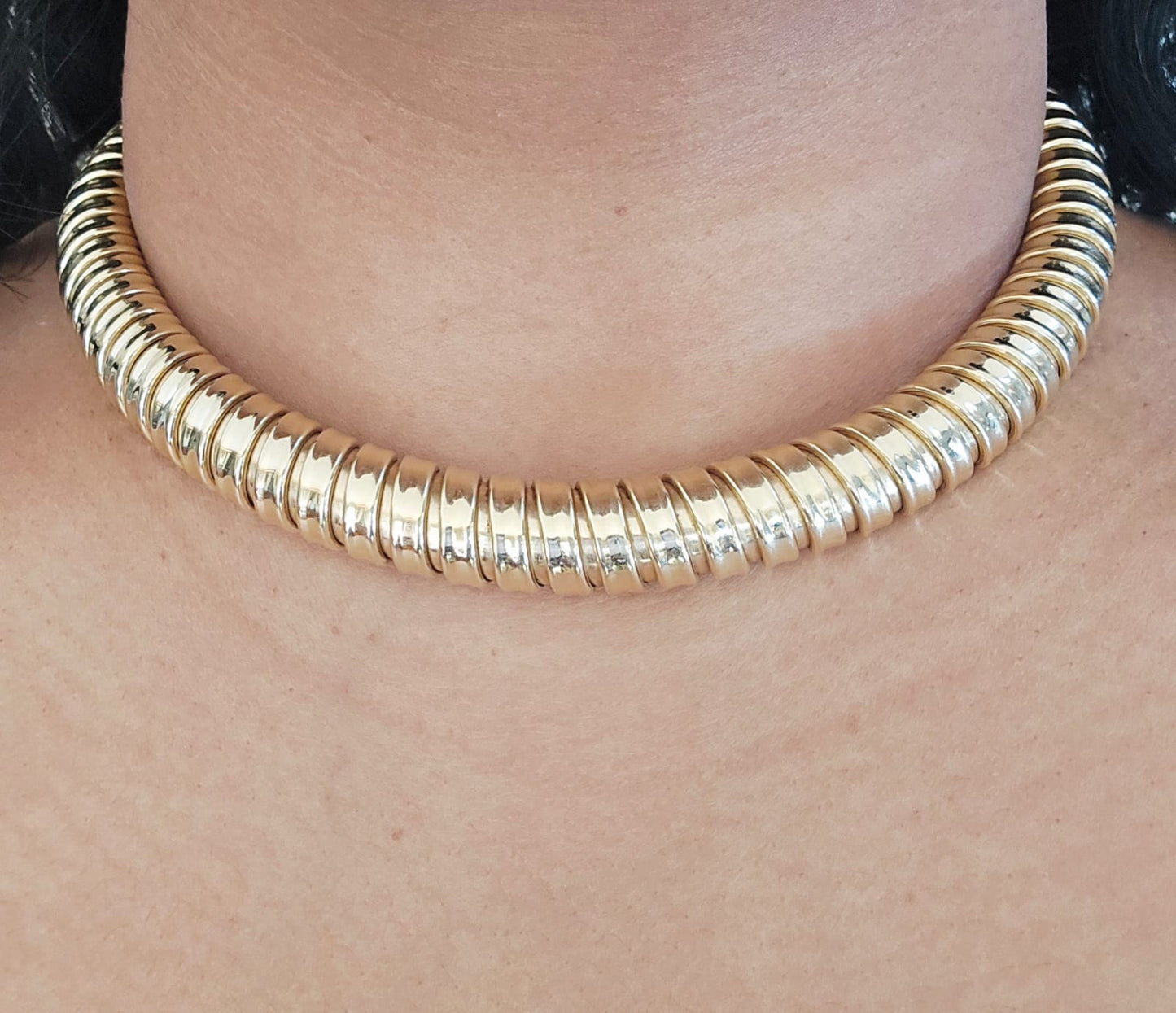 Stunning Vintage Italian Chunky Snake Collar in 14k Gold