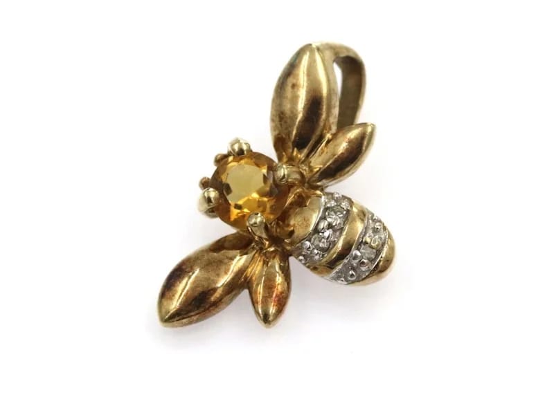 Citrine and Diamond Bee Pendant in 9 Carat Solid Gold