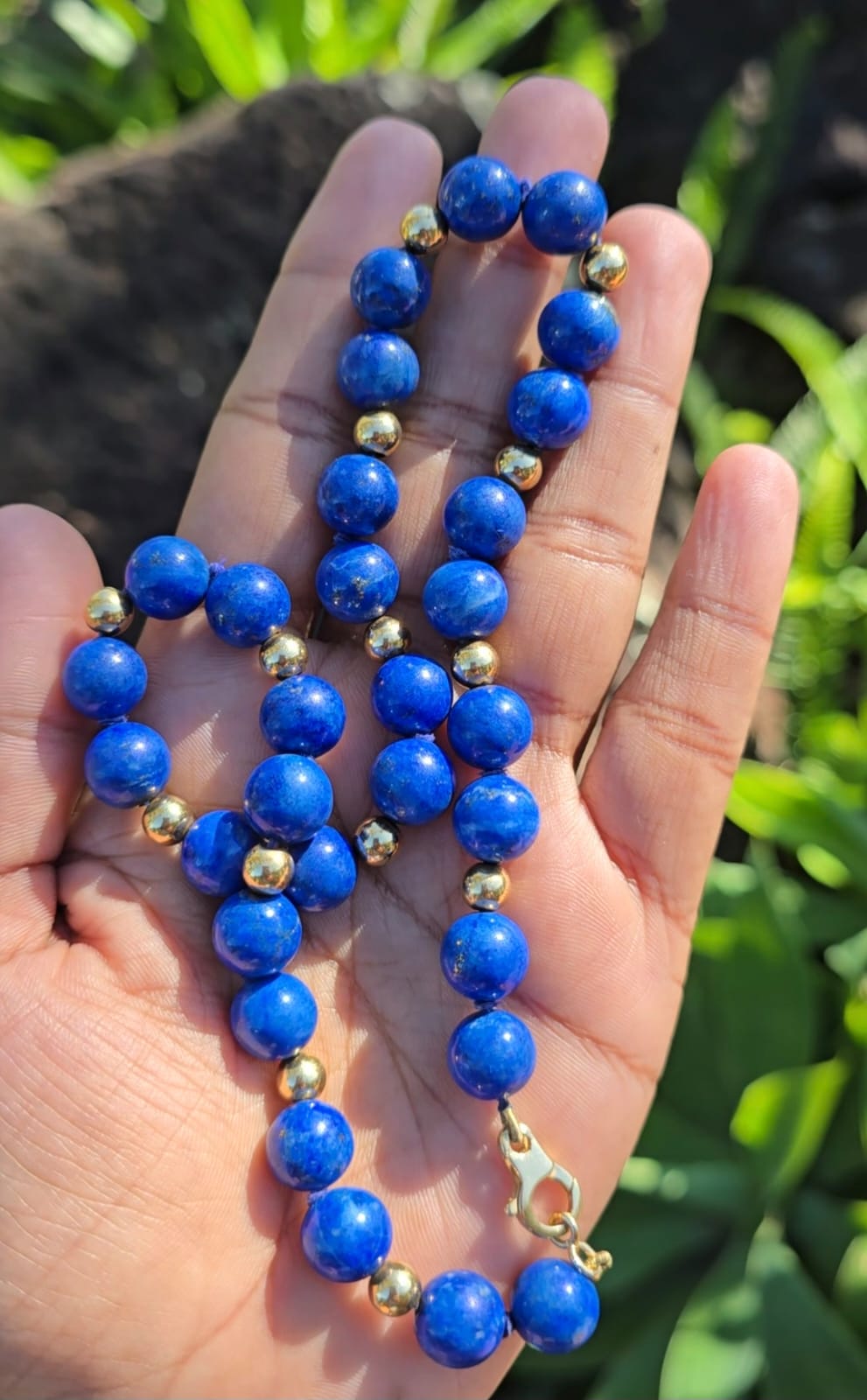 Vintage Lapis Lazuli Beads and 18 Carat Solid Gold Necklace
