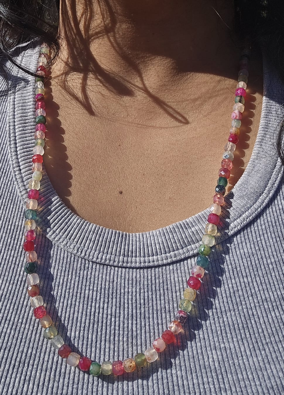 Faceted Dragon Agate Beads Necklace with 9k Gold Clasp