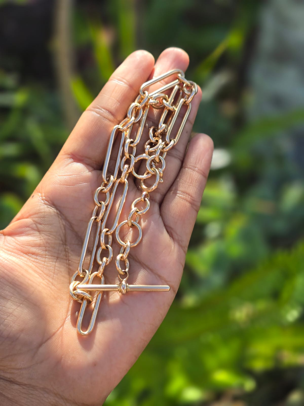 Antique Victorian Trombone Link Albert Fob Chain in 15 Carat Solid Rose Gold