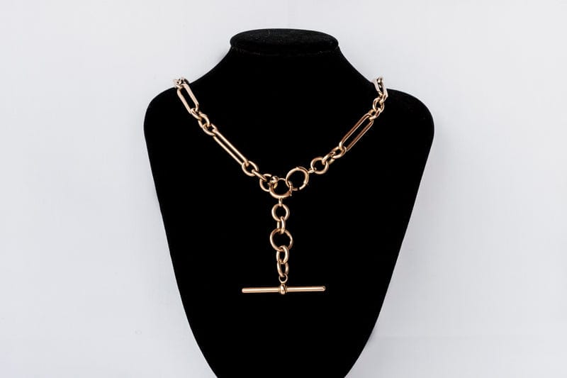 Antique Victorian Trombone Link Albert Fob Chain in 15 Carat Solid Rose Gold