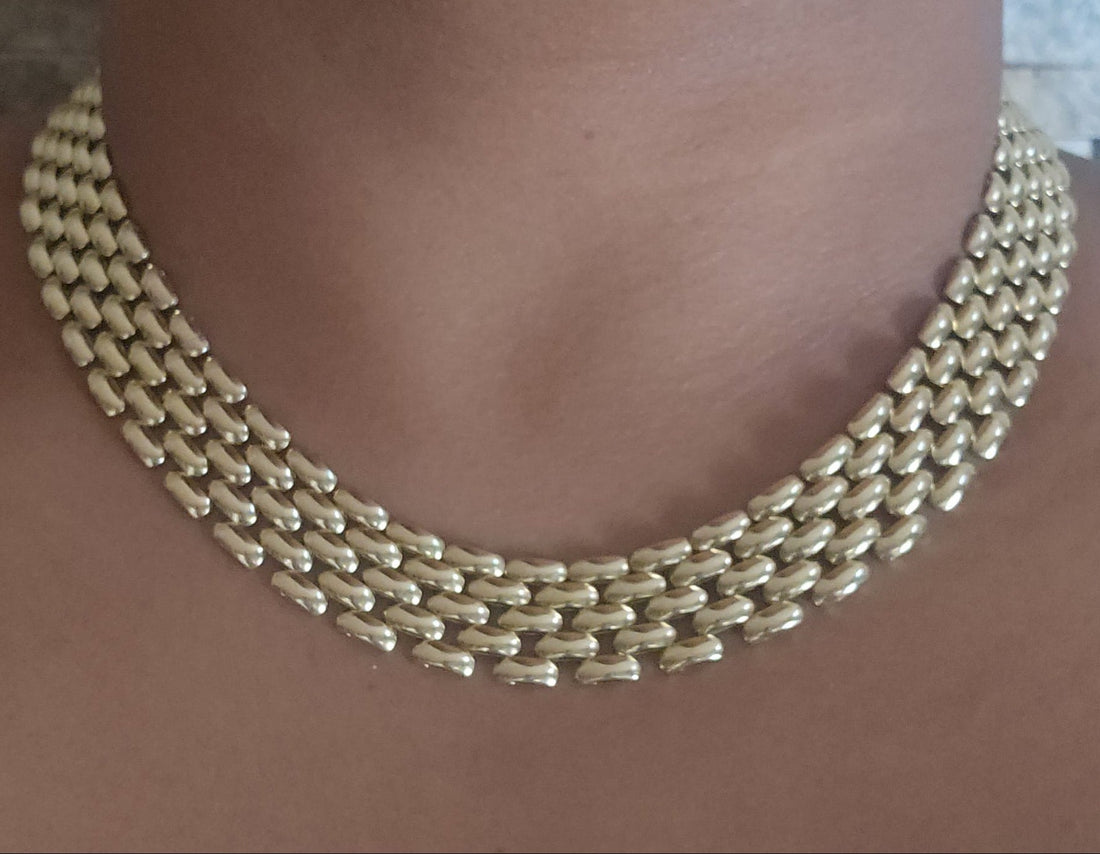 Vintage 14 carat Italian 5 row panther link necklace in solid gold