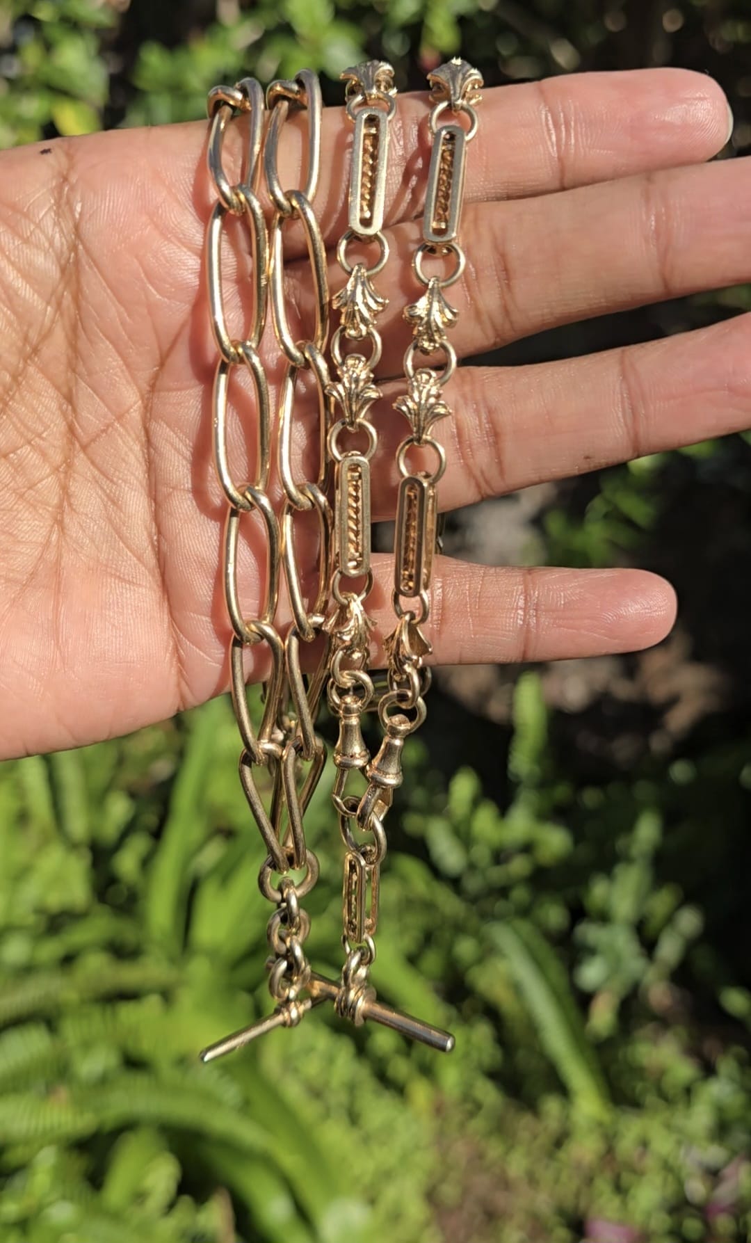 Vintage 9ct Gold Fancy Bar and Floral Link Albert Fob Chain