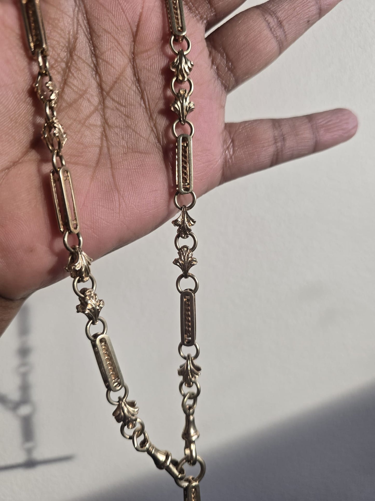 Vintage 9ct Gold Fancy Bar and Floral Link Albert Fob Chain
