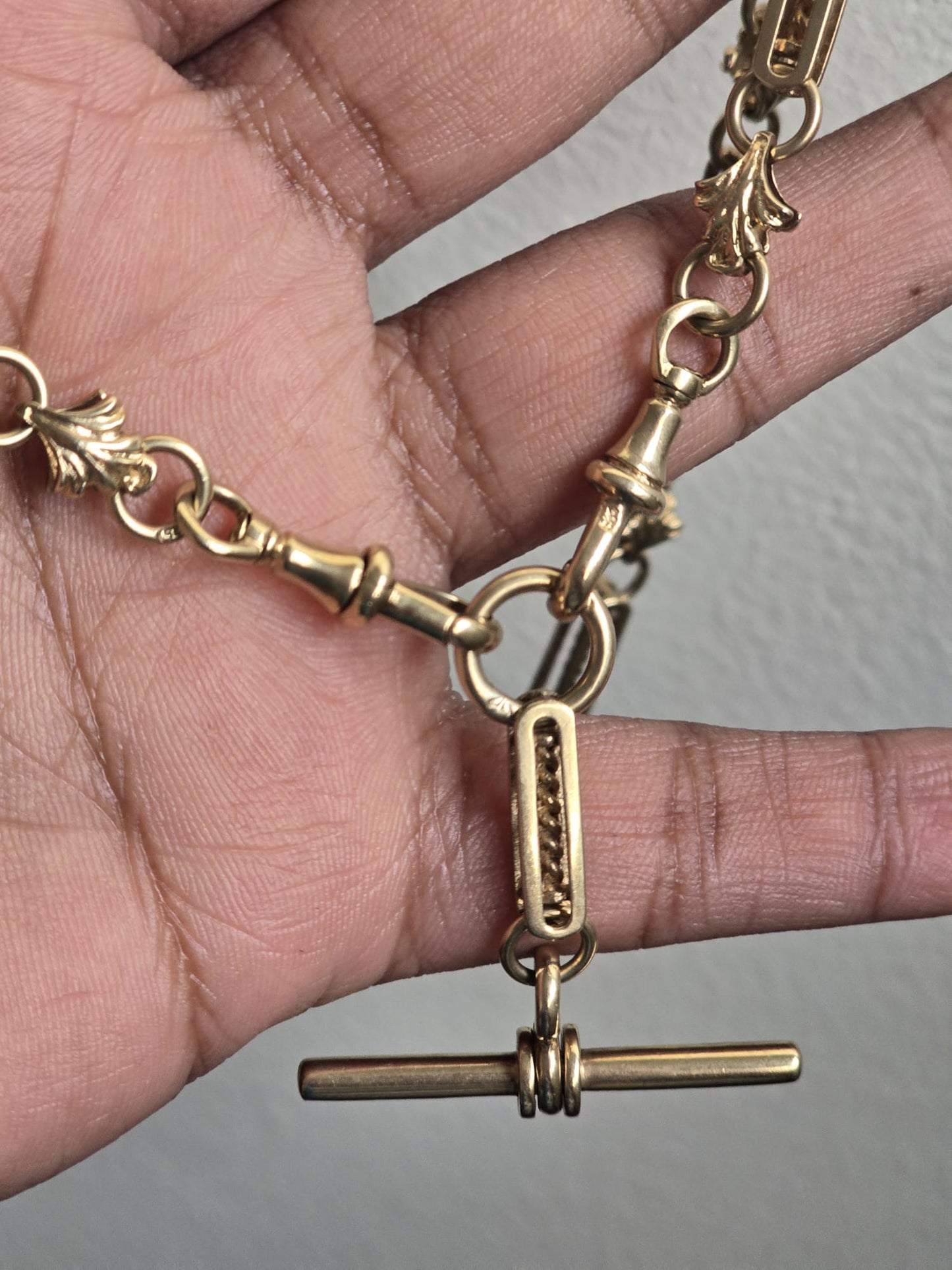 Vintage 9ct Gold Fancy Bar and Floral Link Albert Fob Chain
