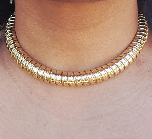 Stunning Vintage Italian Chunky Snake Collar in 14k Gold