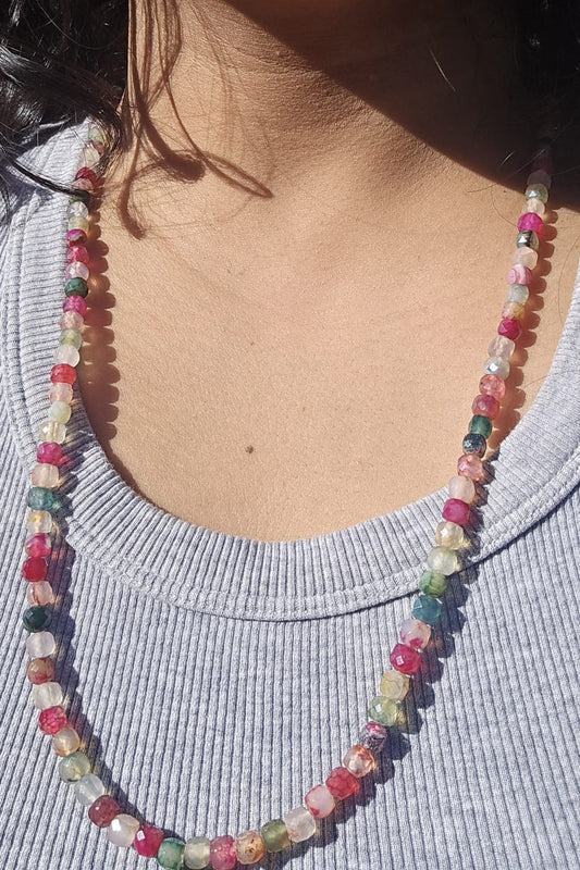 Faceted Dragon Agate Beads Necklace with 9k Gold Clasp