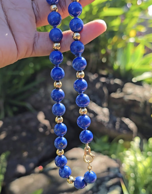 Vintage Lapis Lazuli Beads and 18 Carat Solid Gold Necklace