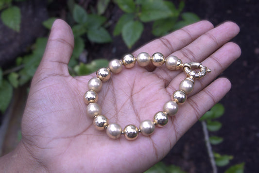 9 Carat Gold Beaded Bolt Ring Bracelet