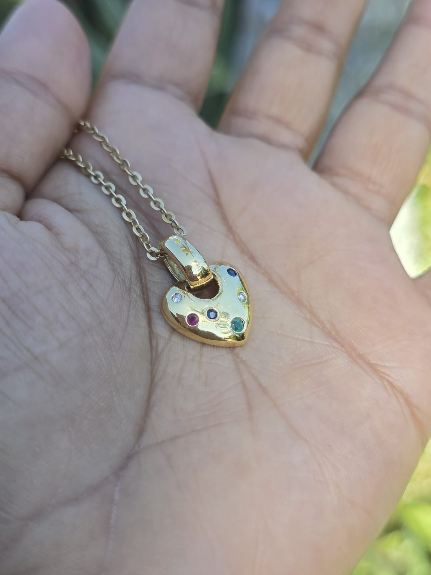 Vintage Diamond and Gemstone Heart Pendant in 18ct Solid Gold
