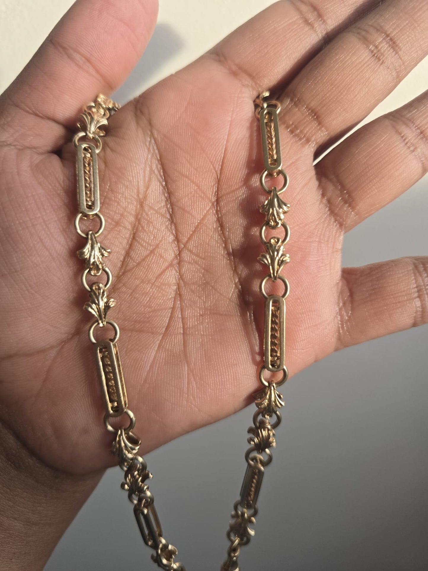 Vintage 9ct Gold Fancy Bar and Floral Link Albert Fob Chain