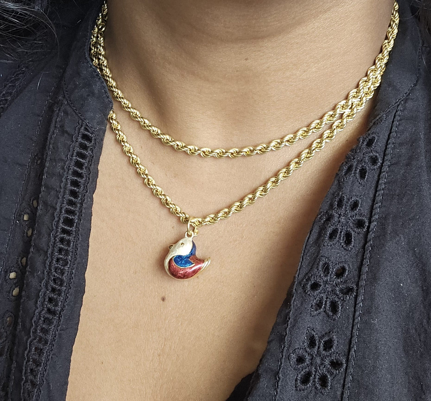 18ct Gold Vintage Italian Enamel Bird Pendant
