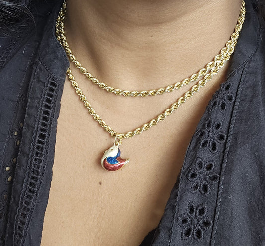 18ct Gold Vintage Italian Enamel Bird Pendant