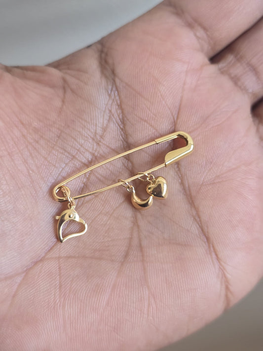 18ct Gold Safety Pin Pendant/Charm Holder with Charms