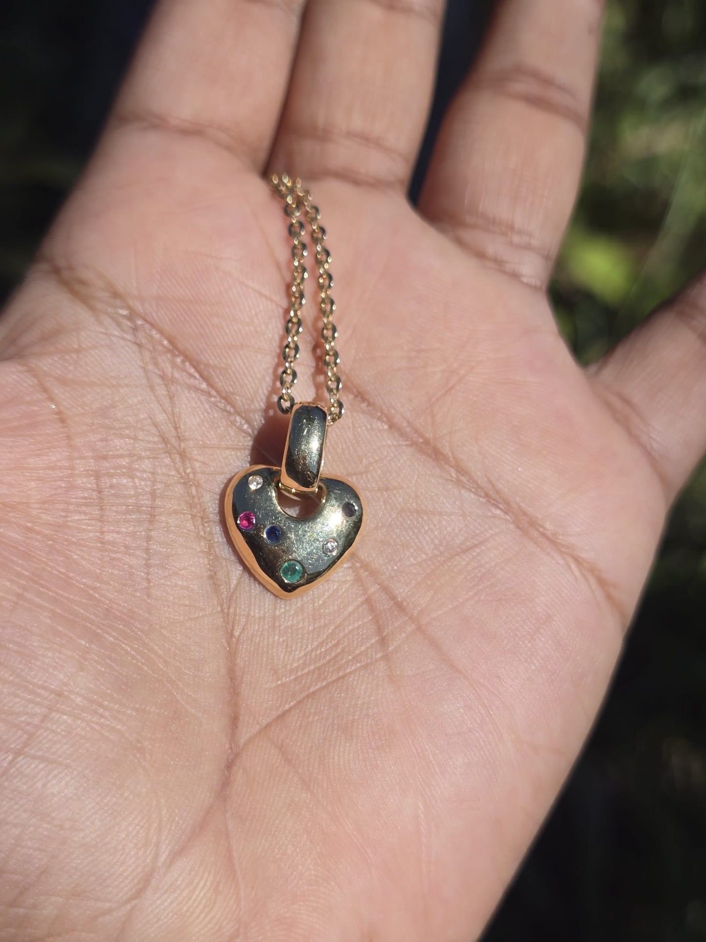 Vintage Diamond and Gemstone Heart Pendant in 18ct Solid Gold