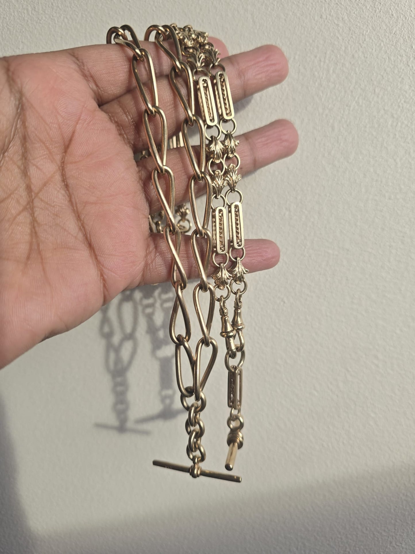 Vintage 9ct Gold Fancy Bar and Floral Link Albert Fob Chain