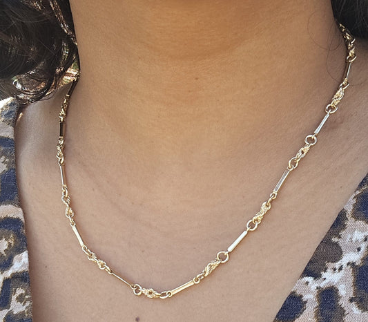 Vintage 9ct Gold Bar and Lovers Knot Necklace
