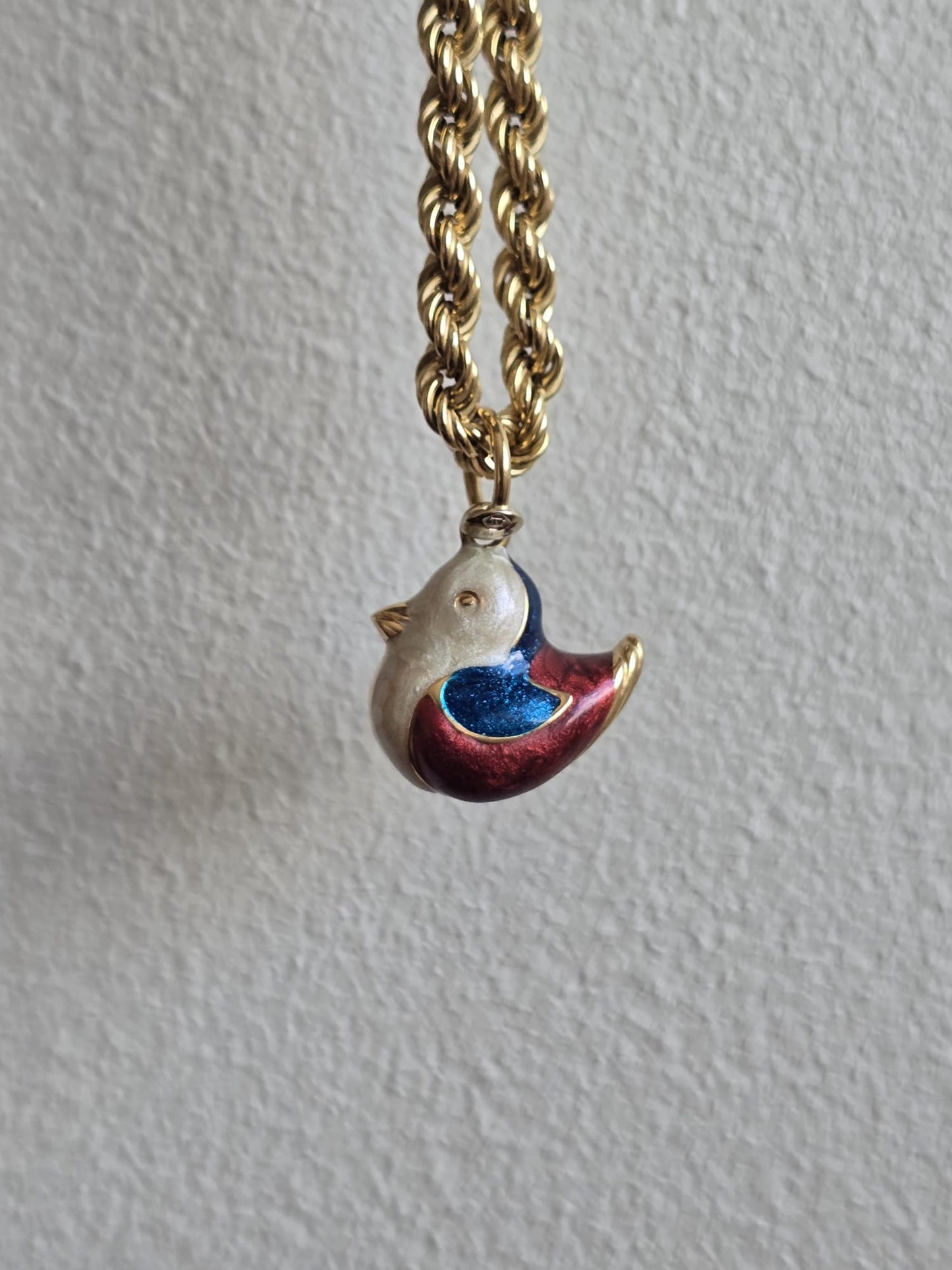 18ct Gold Vintage Italian Enamel Bird Pendant