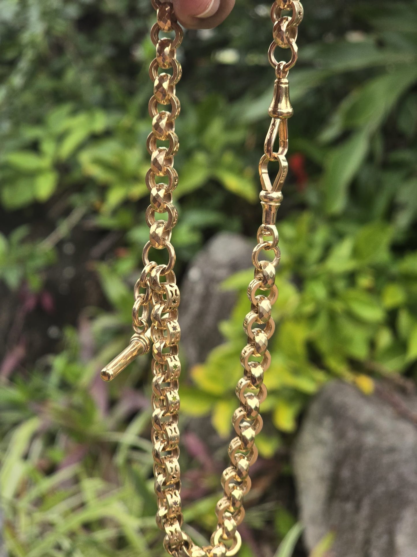 Antique 9ct Solid Gold Celestial Rollo Albert Fob Chain