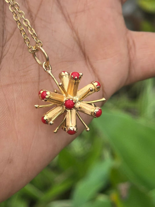 Vintage 9ct Gold Coral Sputnik Pendant